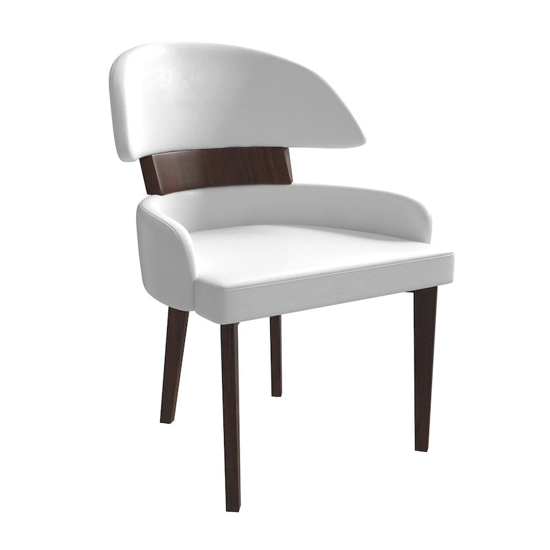 Silla de comedor con respaldo curvo de cuero vegano blanca / negra / visón / gris, patas de madera de caucho, asiento individual