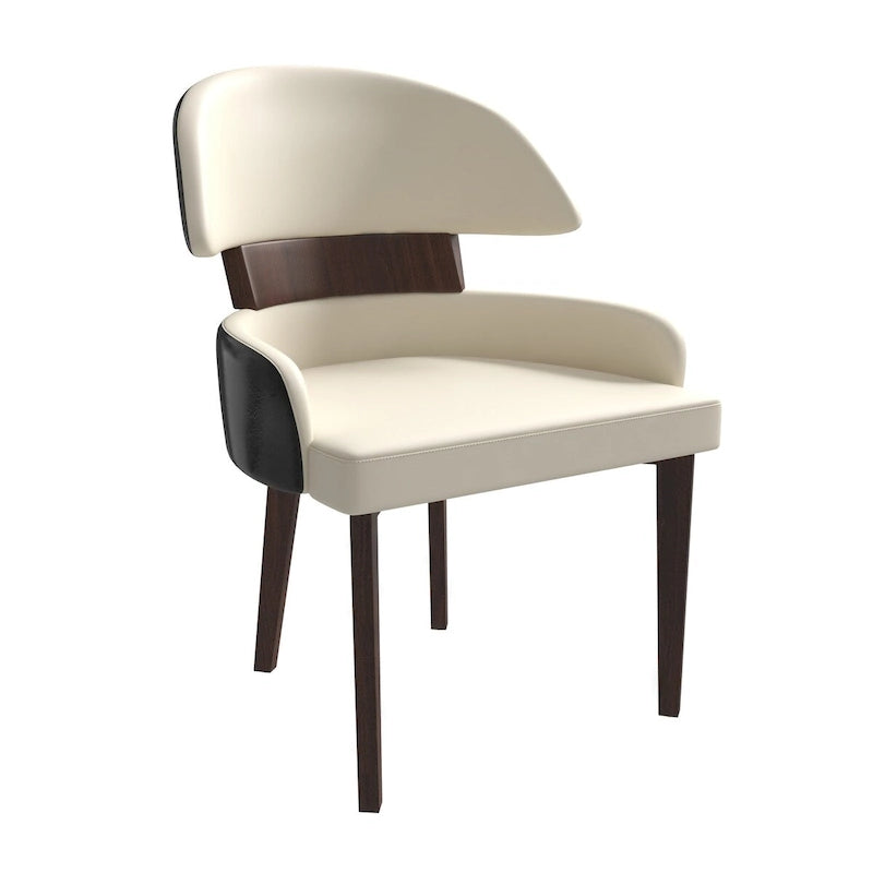 Silla de comedor con respaldo curvo de cuero vegano blanca / negra / visón / gris, patas de madera de caucho, asiento individual