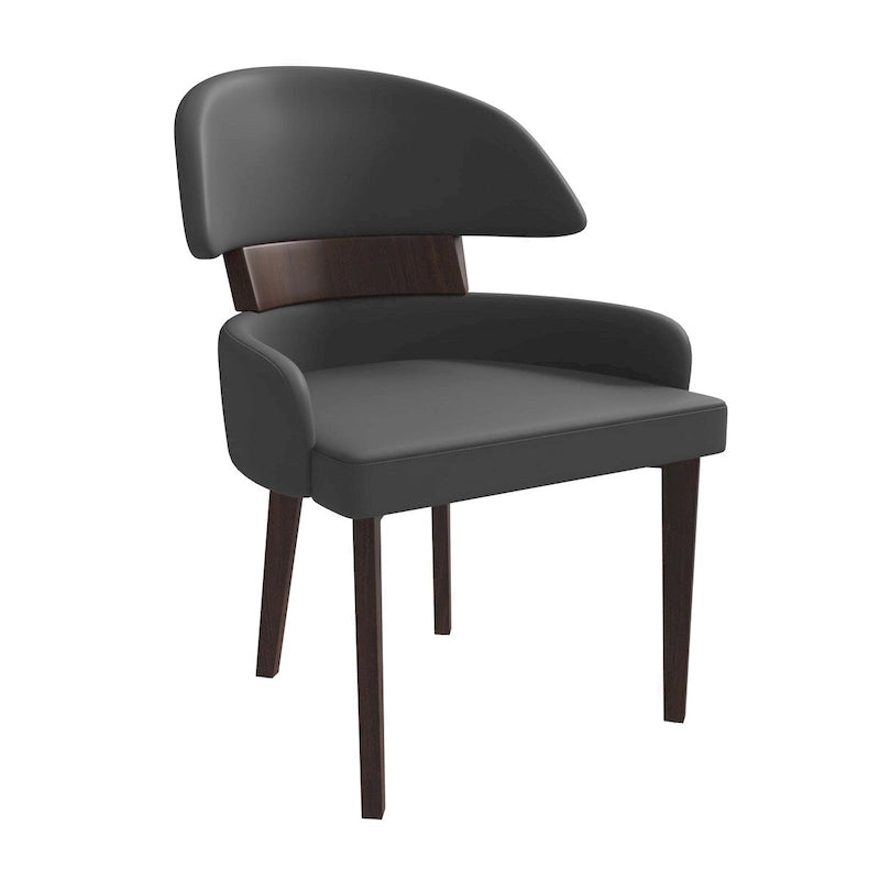 Silla de comedor con respaldo curvo de cuero vegano blanca / negra / visón / gris, patas de madera de caucho, asiento individual