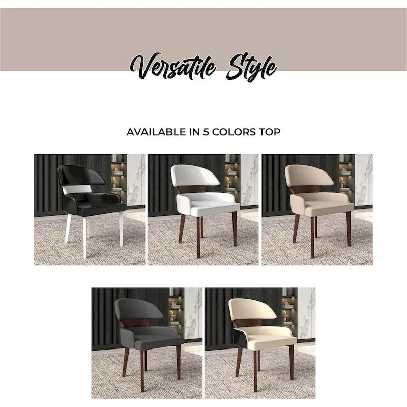 Silla de comedor con respaldo curvo de cuero vegano blanca / negra / visón / gris, patas de madera de caucho, asiento individual