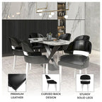 Silla de comedor con respaldo curvo de cuero vegano blanca / negra / visón / gris, patas de madera de caucho, asiento individual