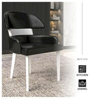 Silla de comedor con respaldo curvo de cuero vegano blanca / negra / visón / gris, patas de madera de caucho, asiento individual
