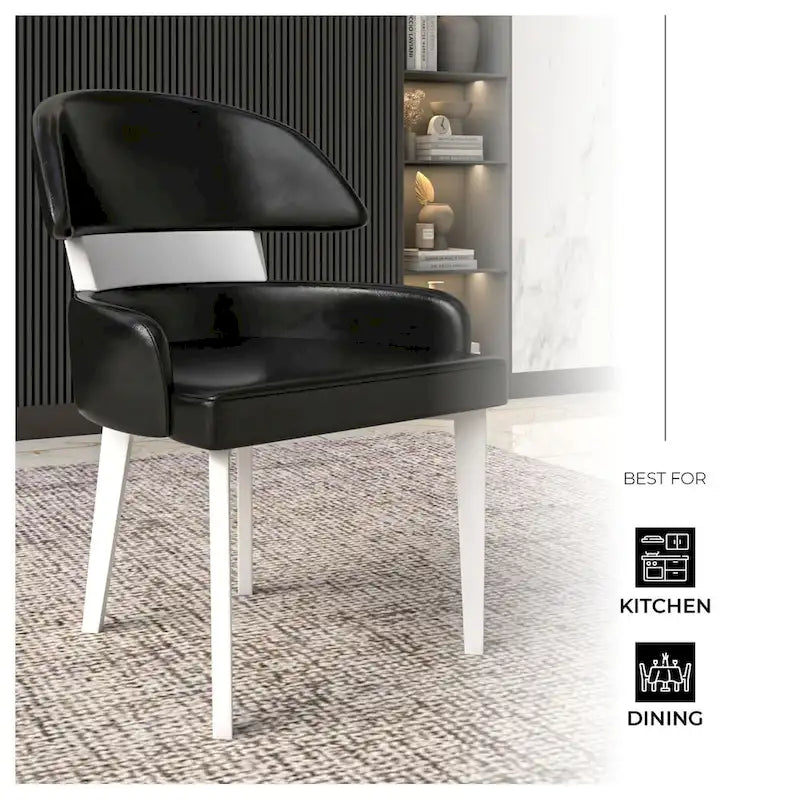Silla de comedor con respaldo curvo de cuero vegano blanca / negra / visón / gris, patas de madera de caucho, asiento individual