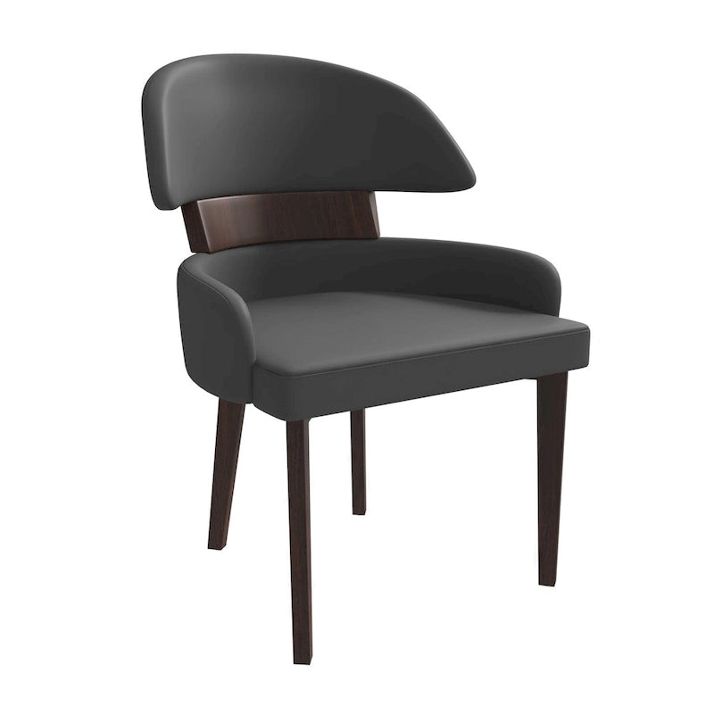 Silla de comedor con respaldo curvo de cuero vegano blanca / negra / visón / gris, patas de madera de caucho, asiento individual