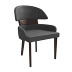 Silla de comedor con respaldo curvo de cuero vegano blanca / negra / visón / gris, patas de madera de caucho, asiento individual