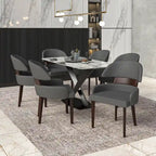Silla de comedor con respaldo curvo de cuero vegano blanca / negra / visón / gris, patas de madera de caucho, asiento individual