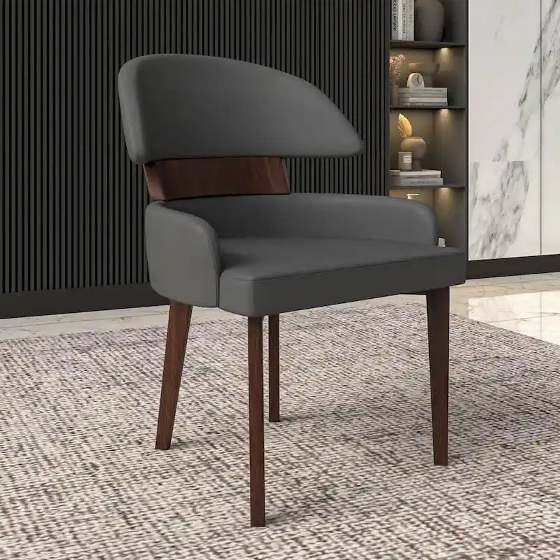 Silla de comedor con respaldo curvo de cuero vegano blanca / negra / visón / gris, patas de madera de caucho, asiento individual