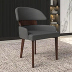 Silla de comedor con respaldo curvo de cuero vegano blanca / negra / visón / gris, patas de madera de caucho, asiento individual