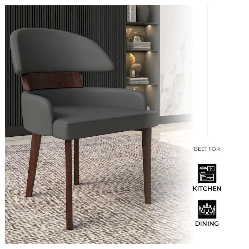Silla de comedor con respaldo curvo de cuero vegano blanca / negra / visón / gris, patas de madera de caucho, asiento individual