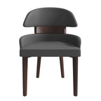 Silla de comedor con respaldo curvo de cuero vegano blanca / negra / visón / gris, patas de madera de caucho, asiento individual