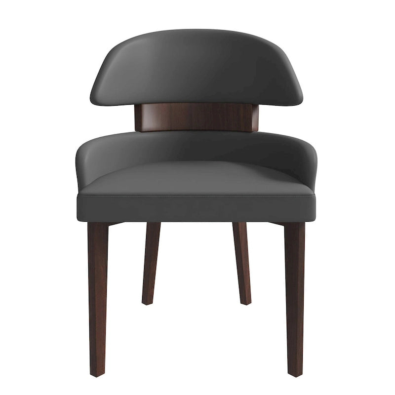 Silla de comedor con respaldo curvo de cuero vegano blanca / negra / visón / gris, patas de madera de caucho, asiento individual