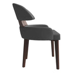 Silla de comedor con respaldo curvo de cuero vegano blanca / negra / visón / gris, patas de madera de caucho, asiento individual