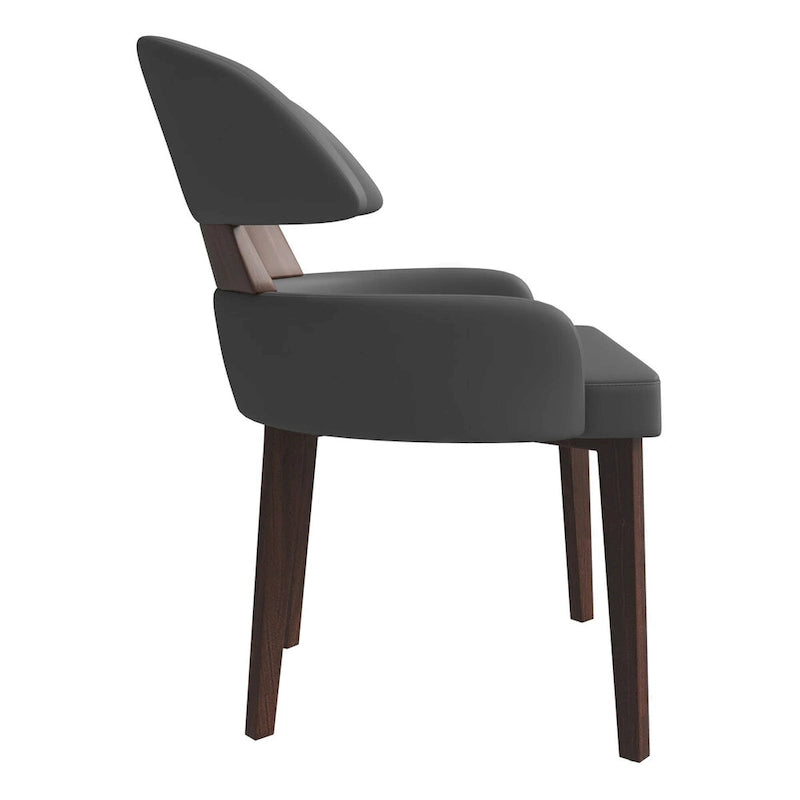 Silla de comedor con respaldo curvo de cuero vegano blanca / negra / visón / gris, patas de madera de caucho, asiento individual