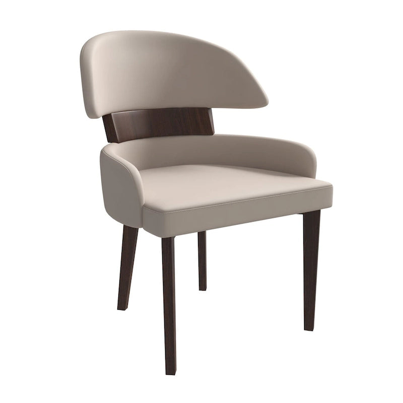 Silla de comedor con respaldo curvo de cuero vegano blanca / negra / visón / gris, patas de madera de caucho, asiento individual