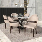Silla de comedor con respaldo curvo de cuero vegano blanca / negra / visón / gris, patas de madera de caucho, asiento individual