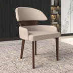 Silla de comedor con respaldo curvo de cuero vegano blanca / negra / visón / gris, patas de madera de caucho, asiento individual