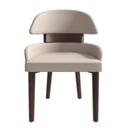 Silla de comedor con respaldo curvo de cuero vegano blanca / negra / visón / gris, patas de madera de caucho, asiento individual