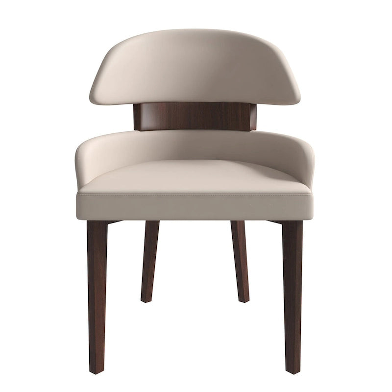 Silla de comedor con respaldo curvo de cuero vegano blanca / negra / visón / gris, patas de madera de caucho, asiento individual