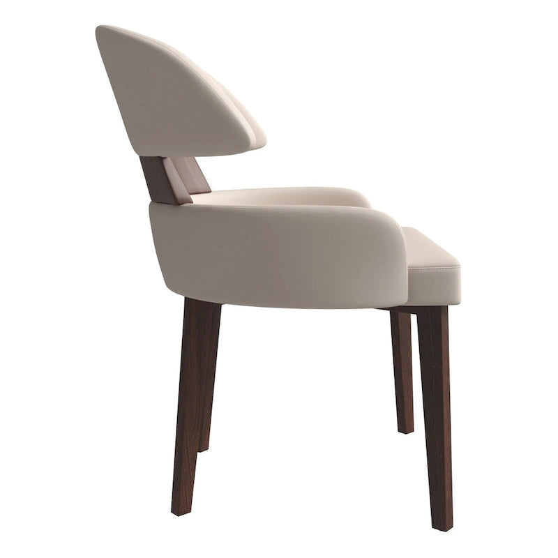 Silla de comedor con respaldo curvo de cuero vegano blanca / negra / visón / gris, patas de madera de caucho, asiento individual