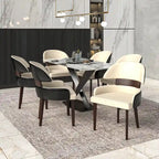 Silla de comedor con respaldo curvo de cuero vegano blanca / negra / visón / gris, patas de madera de caucho, asiento individual
