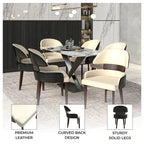 Silla de comedor con respaldo curvo de cuero vegano blanca / negra / visón / gris, patas de madera de caucho, asiento individual