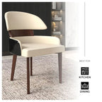 Silla de comedor con respaldo curvo de cuero vegano blanca / negra / visón / gris, patas de madera de caucho, asiento individual
