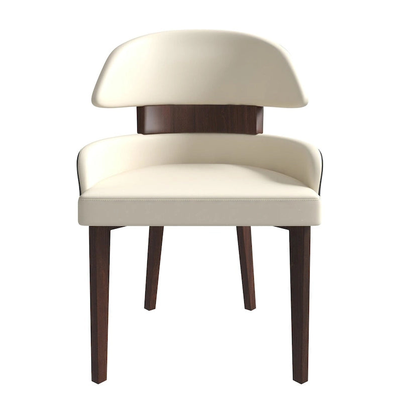 Silla de comedor con respaldo curvo de cuero vegano blanca / negra / visón / gris, patas de madera de caucho, asiento individual