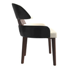 Silla de comedor con respaldo curvo de cuero vegano blanca / negra / visón / gris, patas de madera de caucho, asiento individual