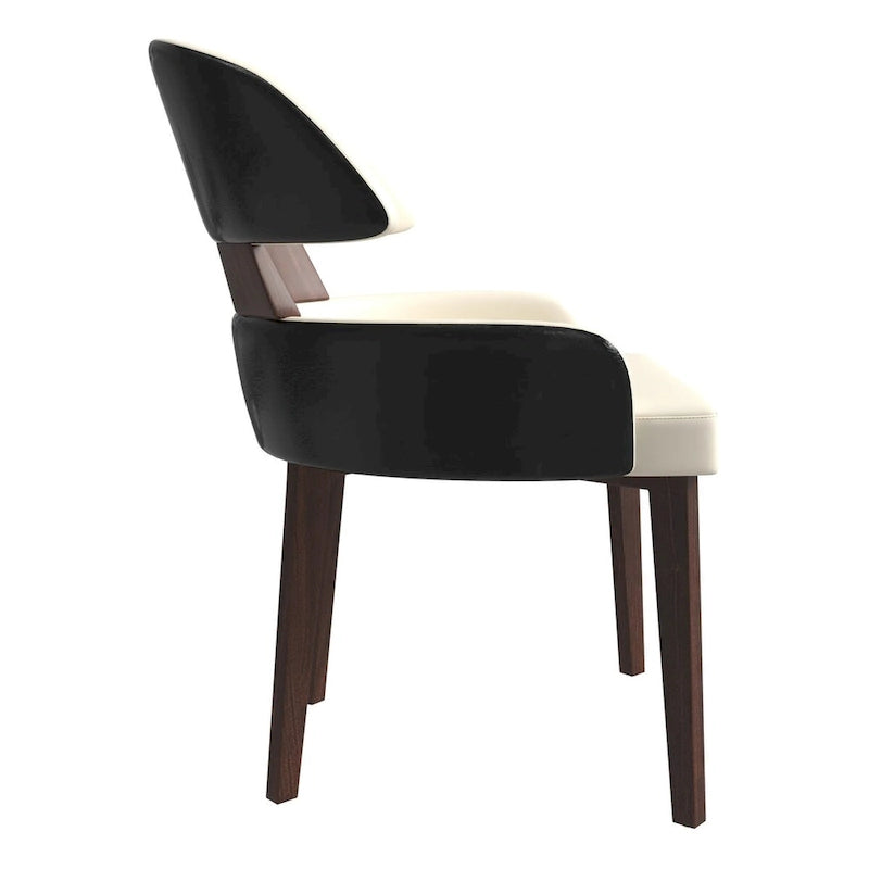 Silla de comedor con respaldo curvo de cuero vegano blanca / negra / visón / gris, patas de madera de caucho, asiento individual