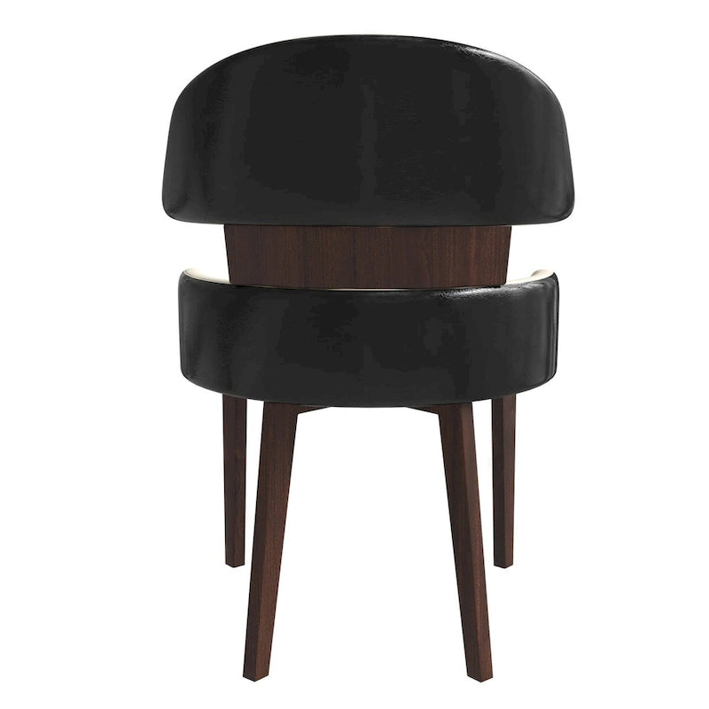 Silla de comedor con respaldo curvo de cuero vegano blanca / negra / visón / gris, patas de madera de caucho, asiento individual