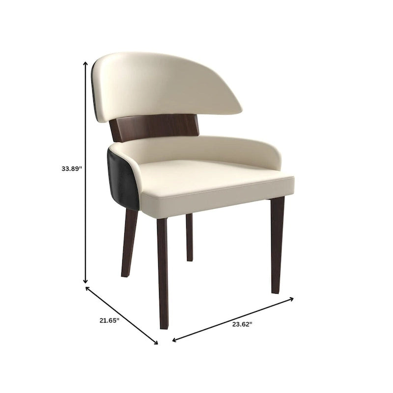 Silla de comedor con respaldo curvo de cuero vegano blanca / negra / visón / gris, patas de madera de caucho, asiento individual