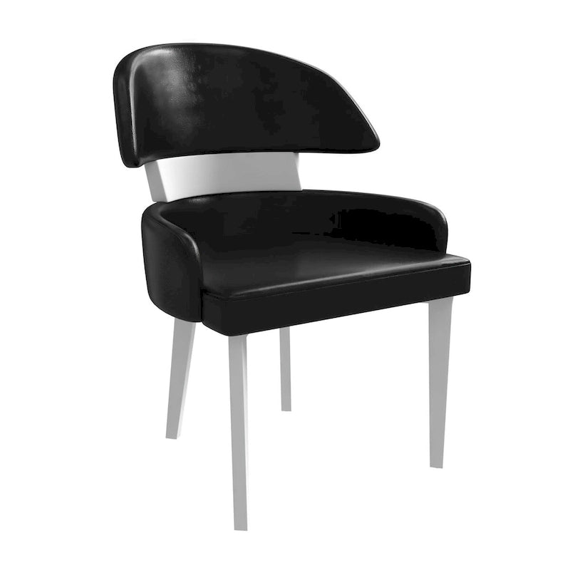 Silla de comedor con respaldo curvo de cuero vegano blanca / negra / visón / gris, patas de madera de caucho, asiento individual