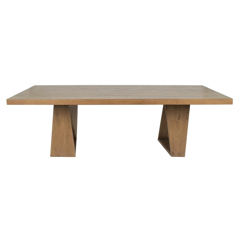 Mesa de comedor de roble natural recuperado con base geométrica, para 8 personas