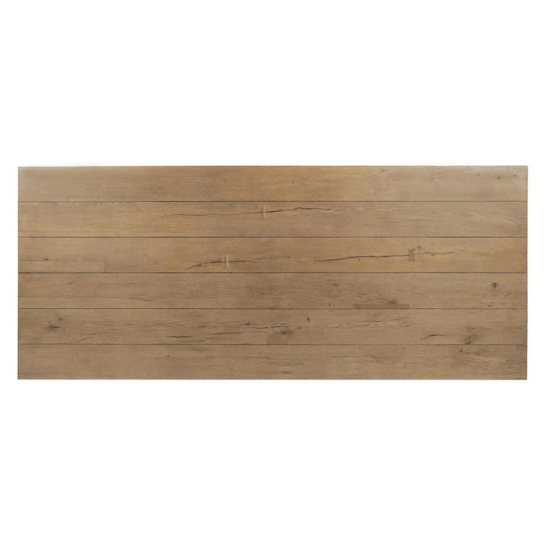 Mesa de comedor de roble natural recuperado con base geométrica, para 8 personas