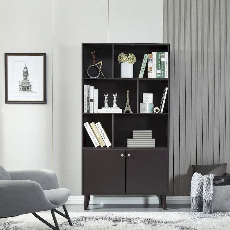 Estantería con puertas de café/roble/nogal, mueble de almacenamiento abierto de 3 estantes