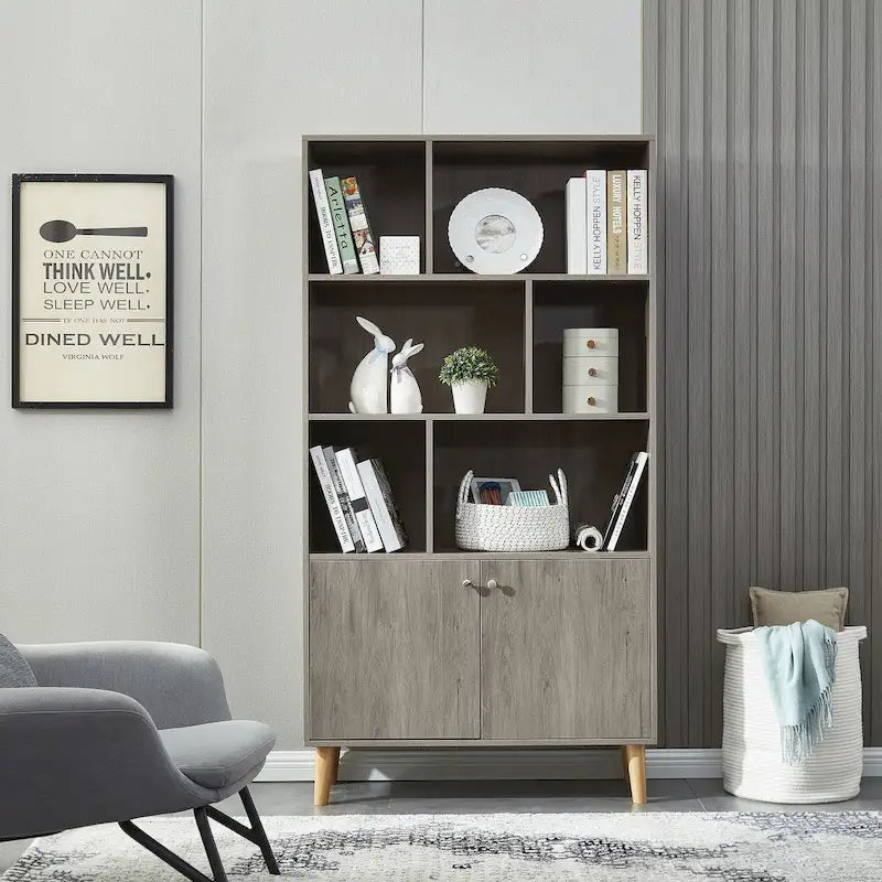 Estantería con puertas de café/roble/nogal, mueble de almacenamiento abierto de 3 estantes