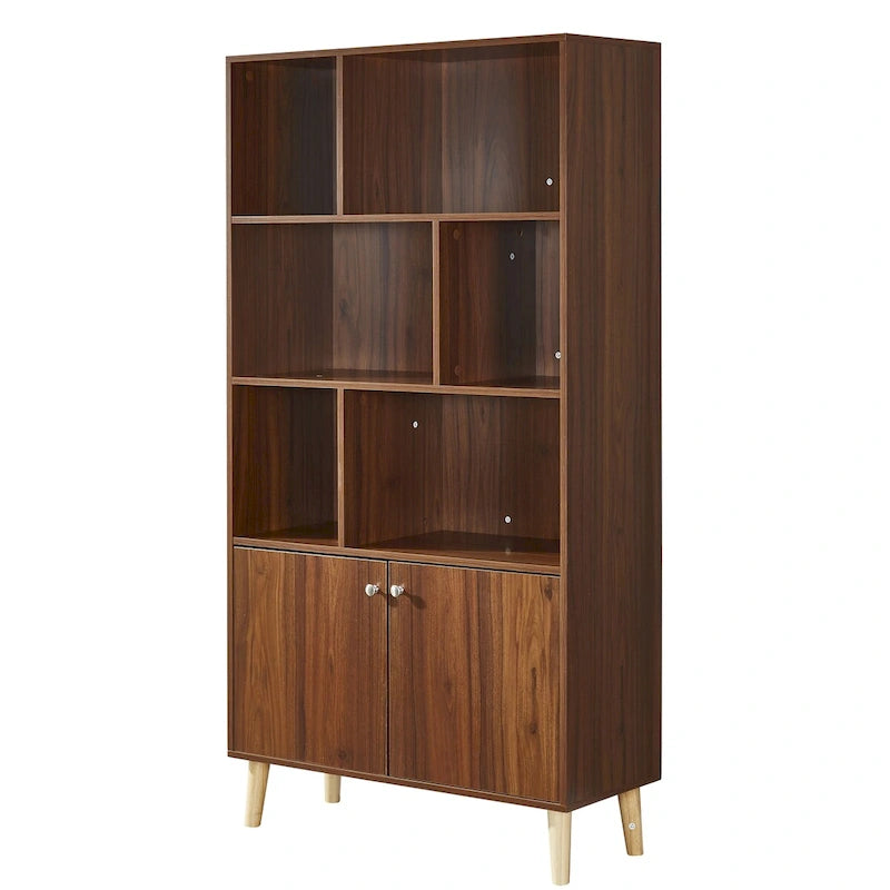 Estantería con puertas de café/roble/nogal, mueble de almacenamiento abierto de 3 estantes