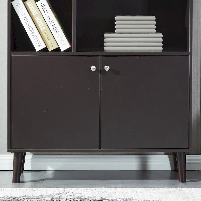 Estantería con puertas de café/roble/nogal, mueble de almacenamiento abierto de 3 estantes