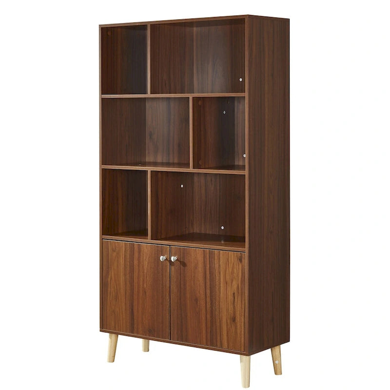 Estantería con puertas de café/roble/nogal, mueble de almacenamiento abierto de 3 estantes