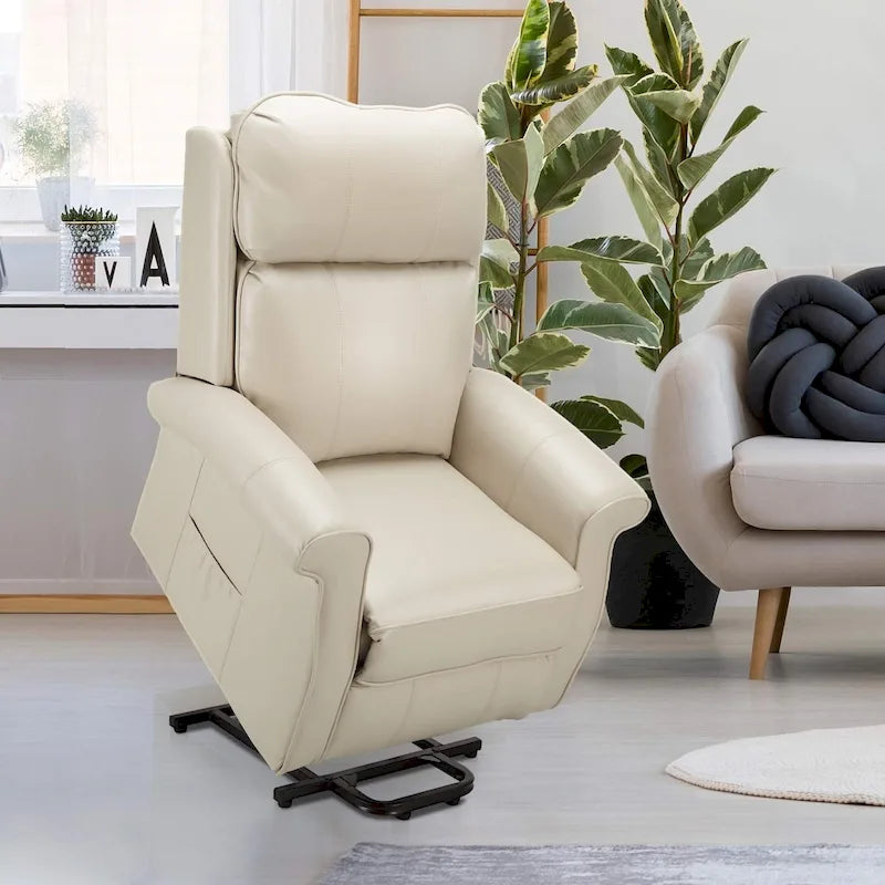 Sillón reclinable eléctrico de una plaza en azul y crema