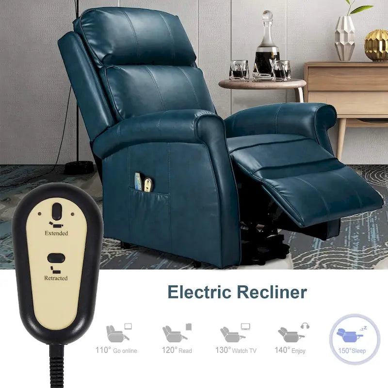 Sillón reclinable eléctrico de una plaza en azul y crema
