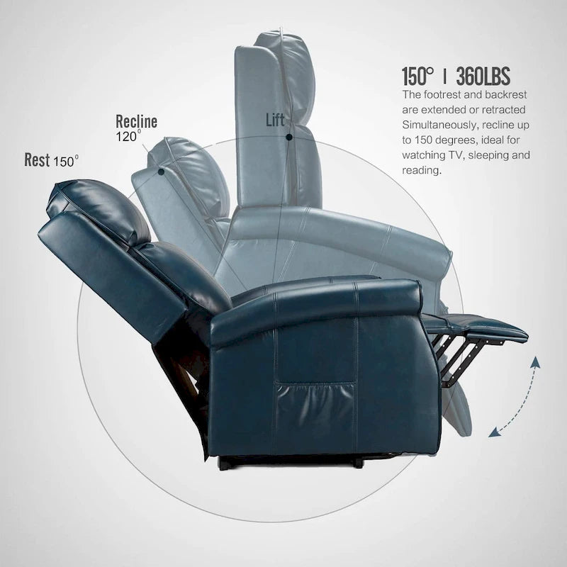 Sillón reclinable eléctrico de una plaza en azul y crema