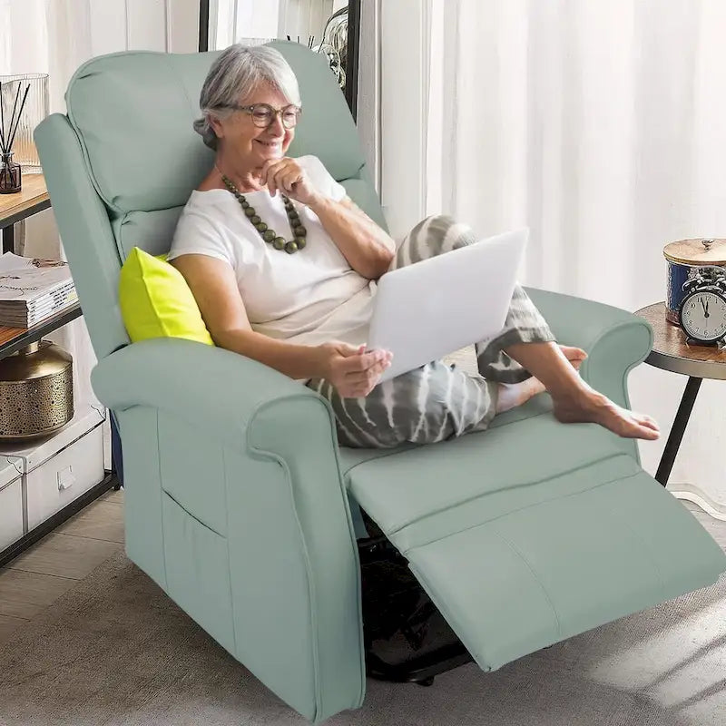 Sillón reclinable eléctrico de una plaza en azul y crema
