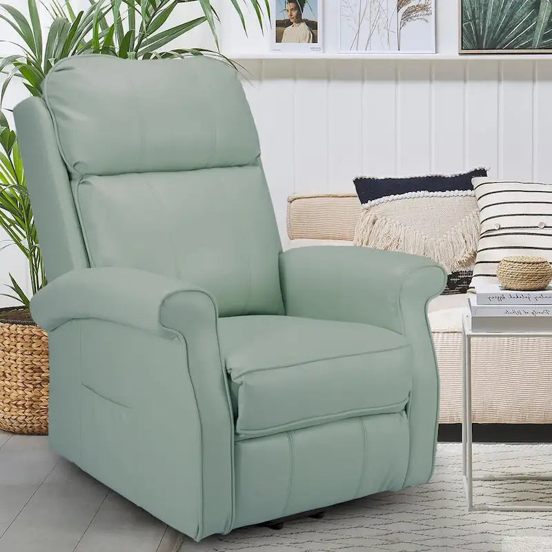 Sillón reclinable eléctrico de una plaza en azul y crema