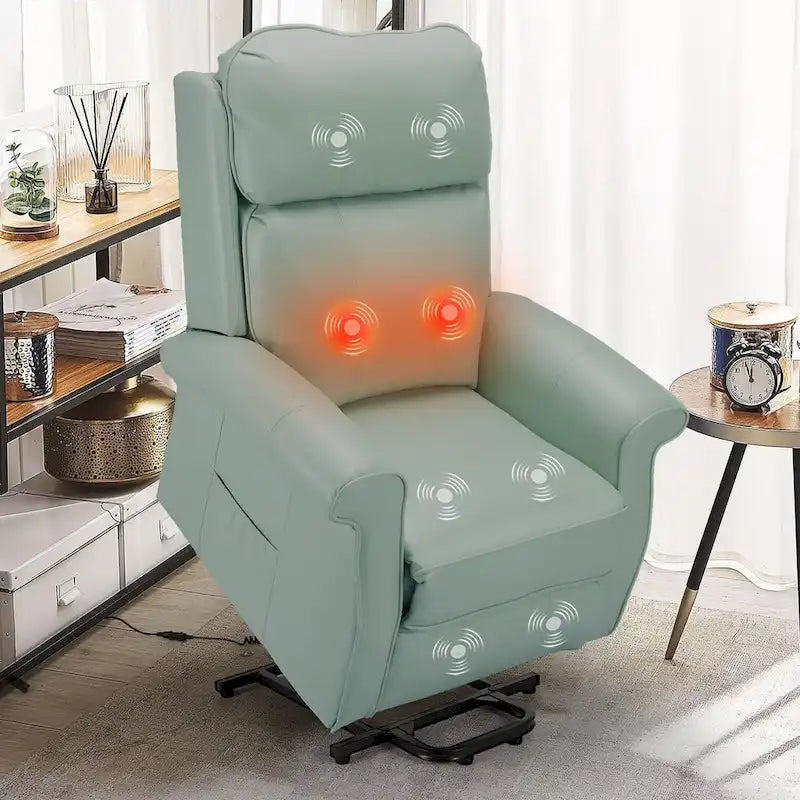 Sillón reclinable eléctrico de una plaza en azul y crema