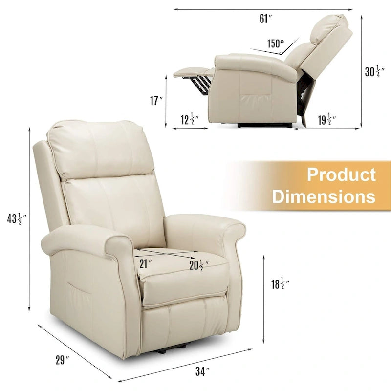 Sillón reclinable eléctrico de una plaza en azul y crema