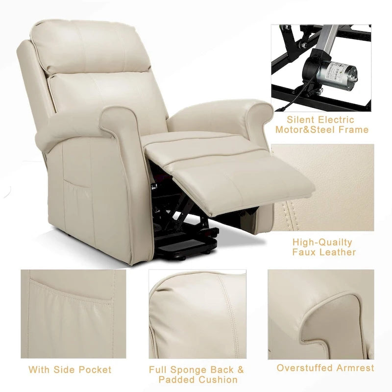 Sillón reclinable eléctrico de una plaza en azul y crema