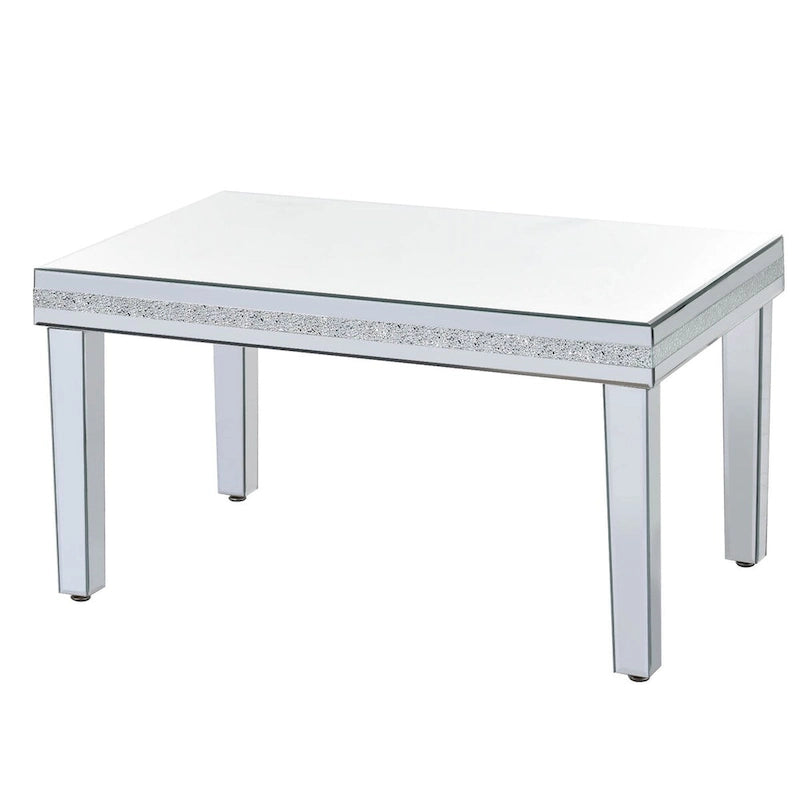Mesa de centro de cristal con espejo plateado para sala de estar