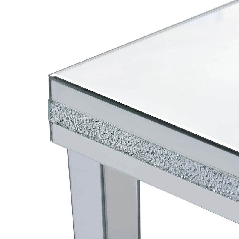 Mesa de centro de cristal con espejo plateado para sala de estar