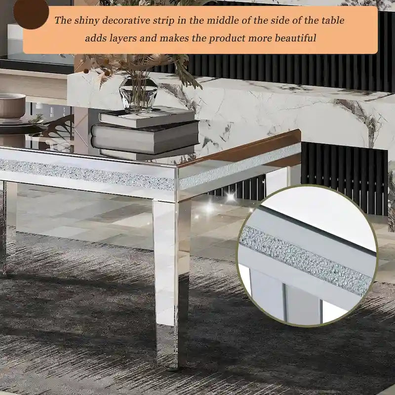 Mesa de centro de cristal con espejo plateado para sala de estar
